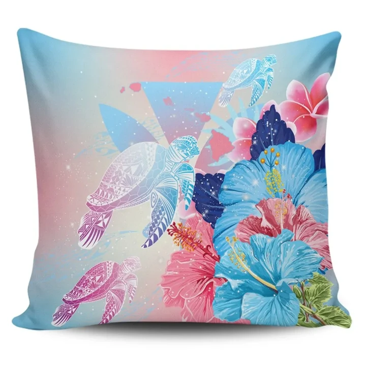 Alohawaii Home Set - Hawaii Map Kanaka Hibiscus Polynesian Turtle Swimming Pillow Covers - Sweet Dream Style