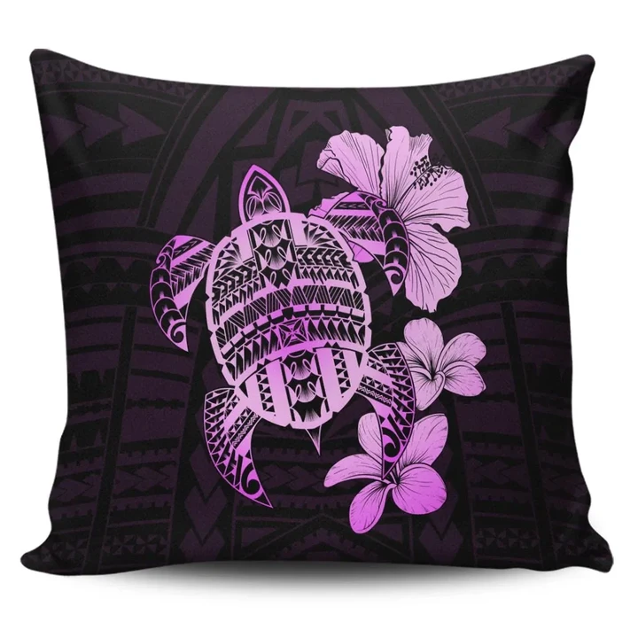 Alohawaii Home Set - Hawaiian Kanaka Hibiscus Plumeria Mix Polynesian Turtle Pillow Covers - Pink