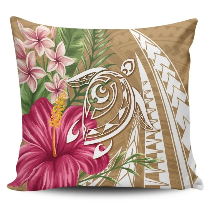 Alohawaii Home Set - Hawaii Polynesian Turtle Tropical Hibiscus Plumeria Pillow Covers - Gold