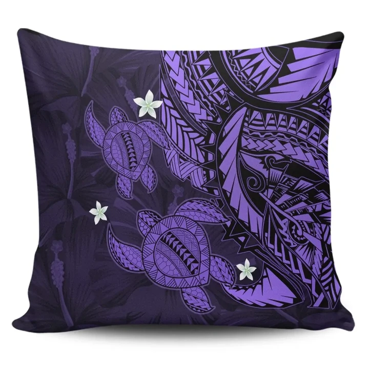 Alohawaii Home Set - Hawaii Polynesian Turtle Hibiscus Pillow Covers - Purple