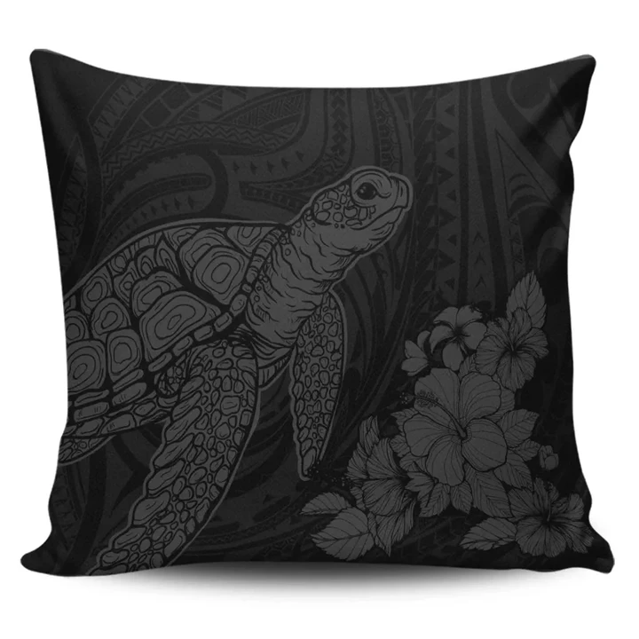 Alohawaii Home Set - Hawaiian Hibiscus Memory Turtle Polynesian Pillow Covers Gray