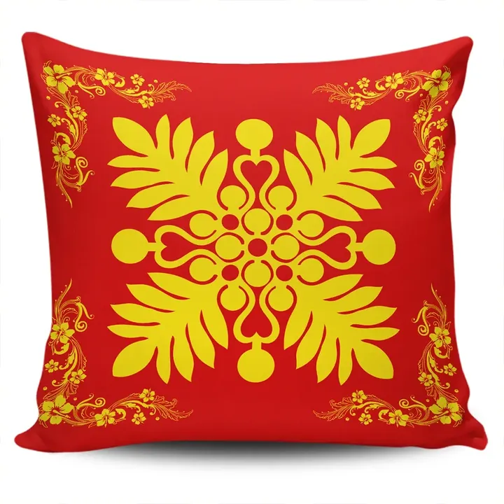 Alohawaii Home Set - Hawaiian Quilt Maui Plant And Hibiscus Pattern Pillow Covers - Royal