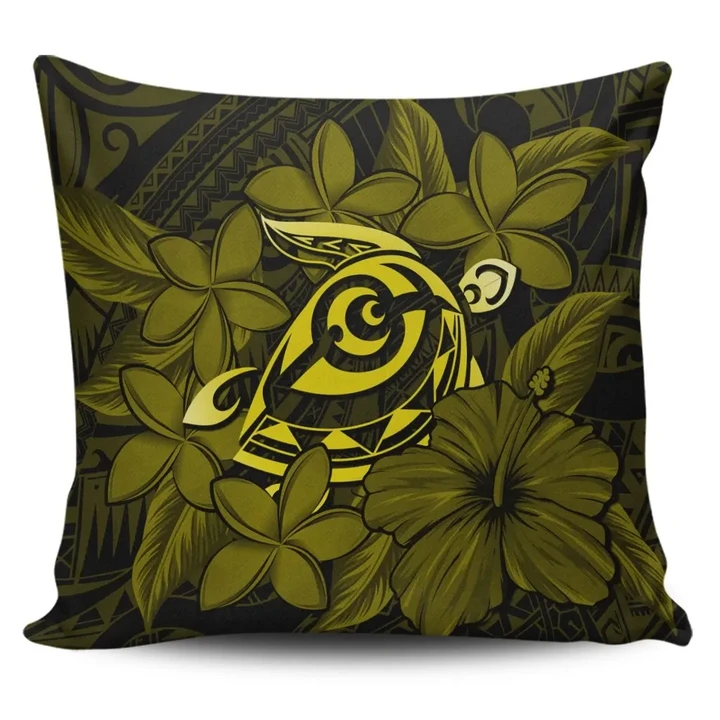 Alohawaii Home Set - Hawaiian Turtle Hibiscus Plumeria Kanaka Polynesian Pillow Covers Yellow - Soft Style