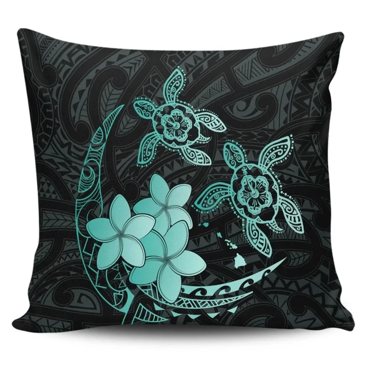 Alohawaii Home Set - Hawaii Polynesian Turtle Plumeria Pillow Covers - Pog Style Turquoise