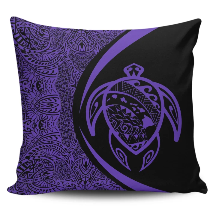 Alohawaii Home Set - Hawaii Turtle Map Polynesian Pillow Covers - Purple - Circle Style