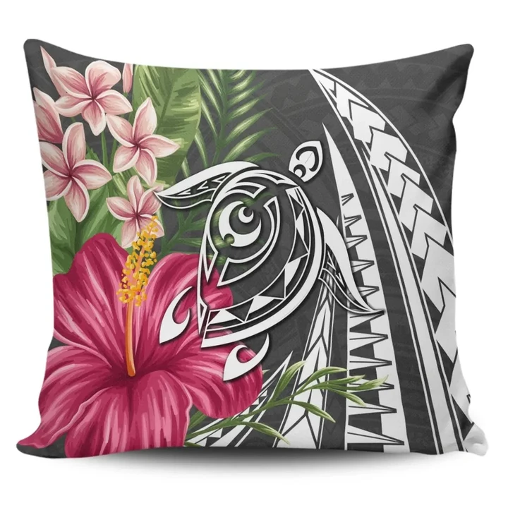Alohawaii Home Set - Hawaii Polynesian Turtle Tropical Hibiscus Plumeria Pillow Covers - Gray