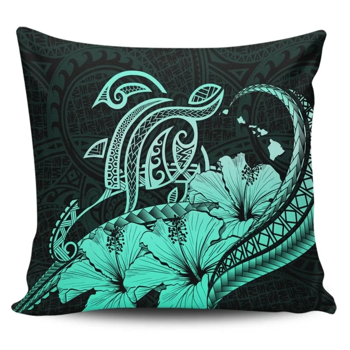 Alohawaii Home Set - Hawaii Turtle Map Polynesian Pillow Covers Safety Turquoise