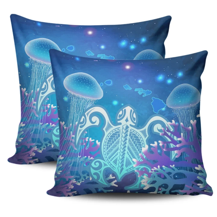 Hawaii Turtle Jellyfish Coral Galaxy Pillow Cover - AH - J4 - Alohawaii