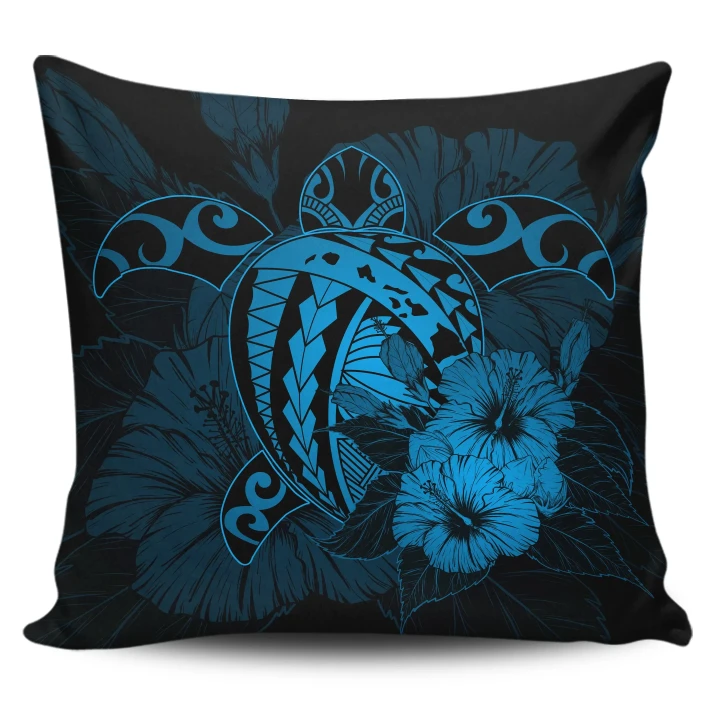 Alohawaii Home Set - Hawaii Hibiscus Pillow Covers - Harold Turtle - Traffic Blue