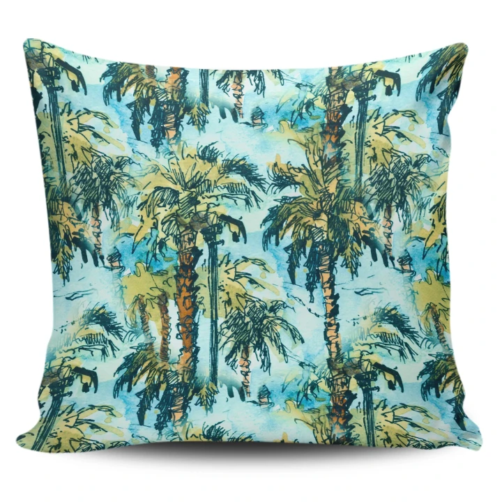 Alohawaii Home Set - Hawaii Pillow Cover Tropical Palm Trees Blue