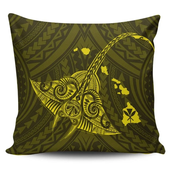 Alohawaii Home Set - Hawaiian Map Kanaka Manta Ray Polynesian Pillow Covers Yellow