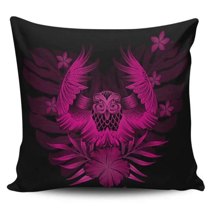 Alohawaii Home Set - Hawaiian Owl Hibiscus Plumeria Polynesian Pillow Covers - Pink