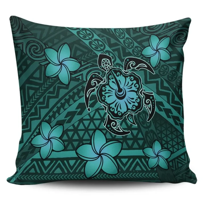 Alohawaii Home Set - Hawaii Mix Polynesian Turtle Plumeria Pillow Covers Nick Style - Turquoise