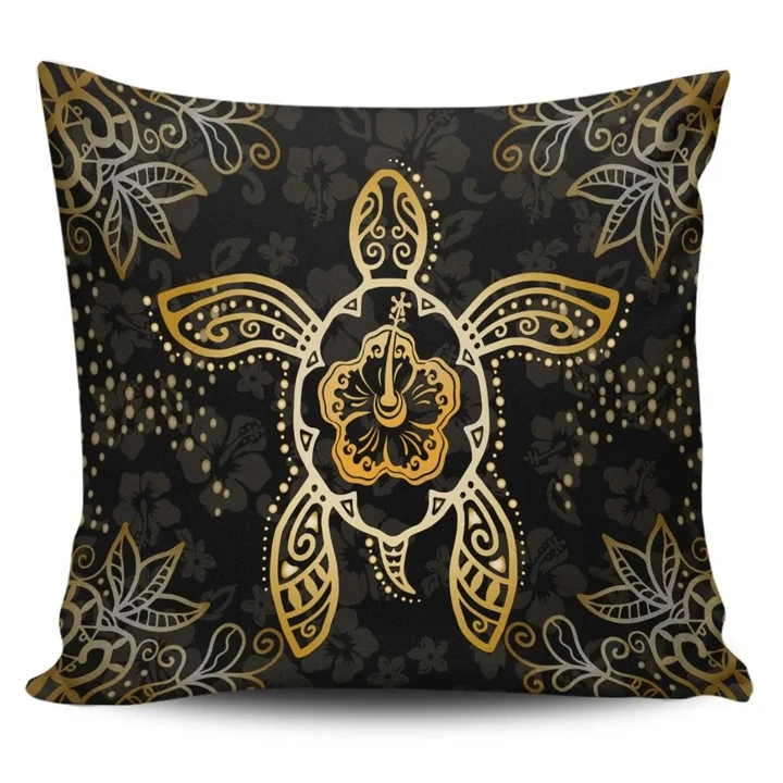 Alohawaii Home Set - Hawaiian Turtle And Hibiscus Polynesian Pillow Covers Gold