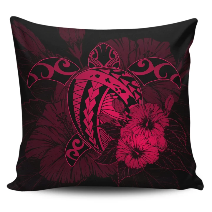 Alohawaii Home Set - Hawaii Hibiscus Pillow Covers - Harold Turtle - Calico Red