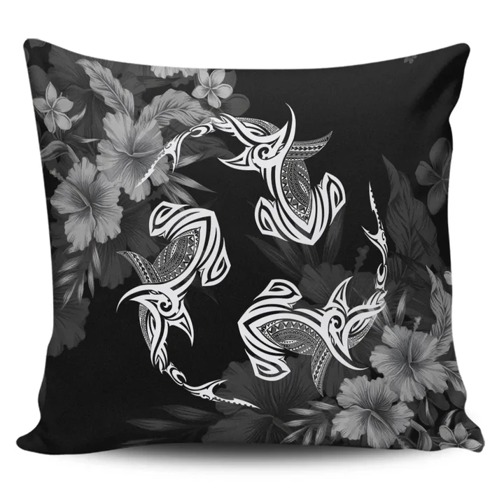 Alohawaii Home Set - Hawaiian Hammerhead Shark Hibiscus White Polynesian Pillow Covers