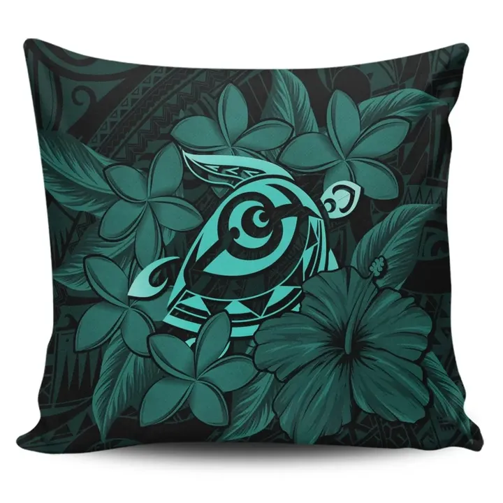 Alohawaii Home Set - Hawaiian Turtle Hibiscus Plumeria Kanaka Polynesian Pillow Covers Turquoise - Soft Style