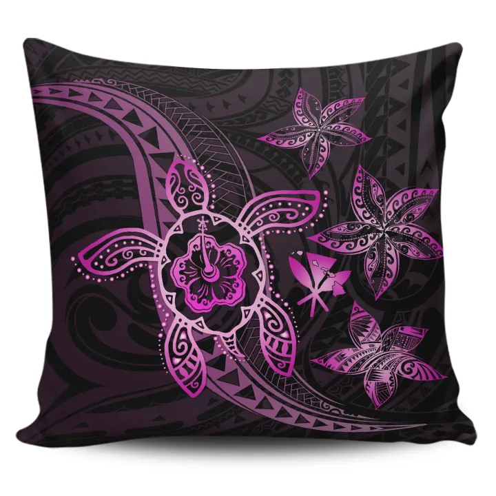 Alohawaii Home Set - Kanaka Map Hibiscus Plumeria Turtle Art Pink Polynesian Pillow Covers