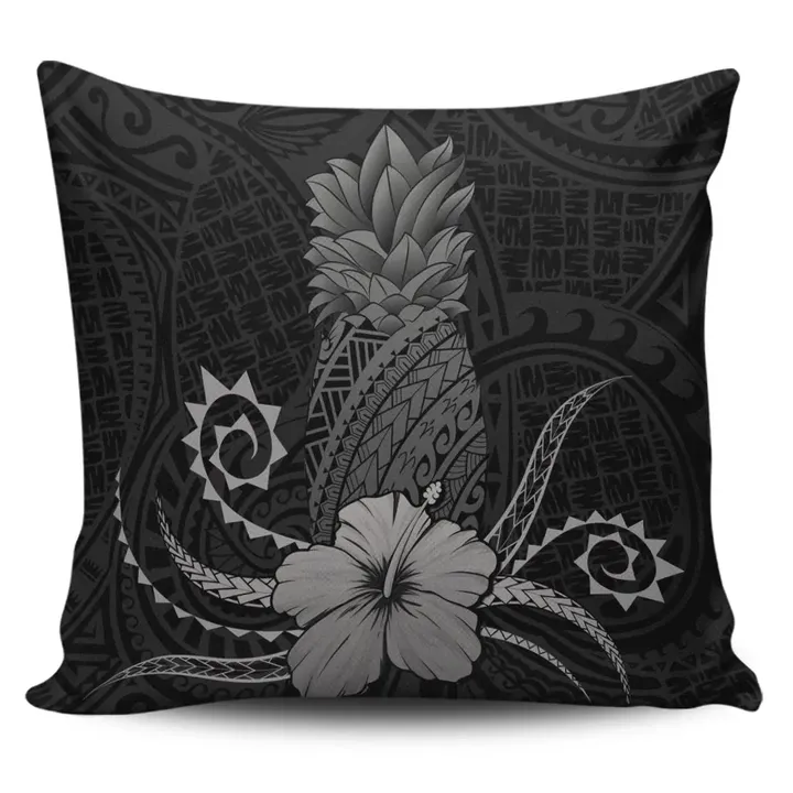 Alohawaii Home Set - Hawaii Polynesian Pineapple Hibiscus Pillow Covers - Gray