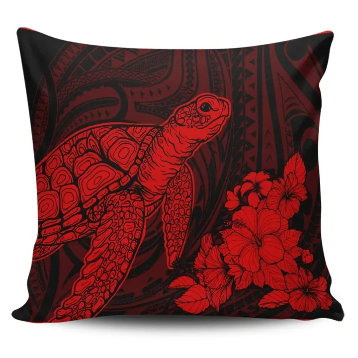 Alohawaii Home Set - Hawaiian Hibiscus Memory Turtle Polynesian Pillow Covers Red