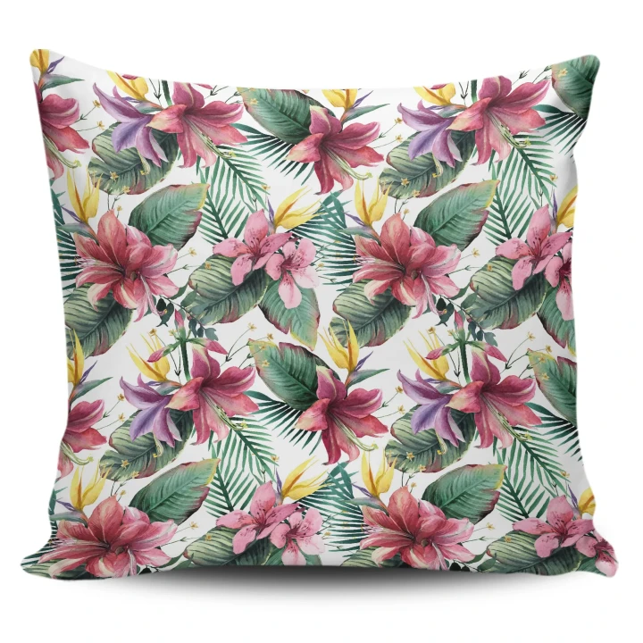 Alohawaii Home Set - Hawaii Pillow Cover Tropical Palm Leaf White