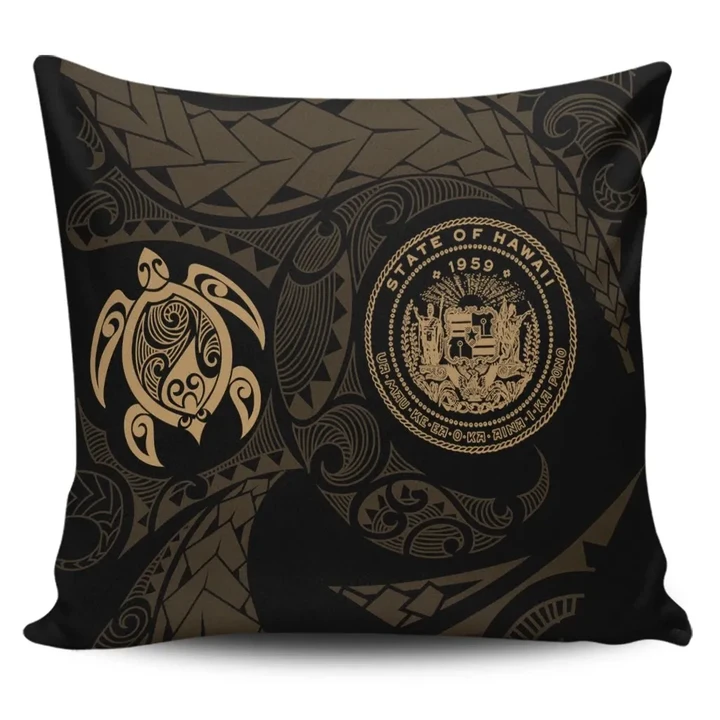 Alohawaii Home Set - Hawaiian Coat Of Arms Turtle Polynesian Pillow Covers Gold