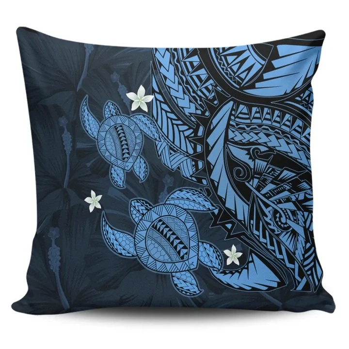 Alohawaii Home Set - Hawaii Polynesian Turtle Hibiscus Pillow Covers - Pastel Blue