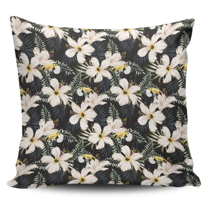 Alohawaii Home Set - Hawaii Pillow Cover Tropical Toucans Hibiscus Palm Leaves