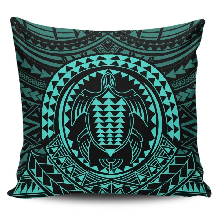 Alohawaii Home Set - Hawaiian Kakau Honu Arc Turquoise Polynesian Pillow Covers