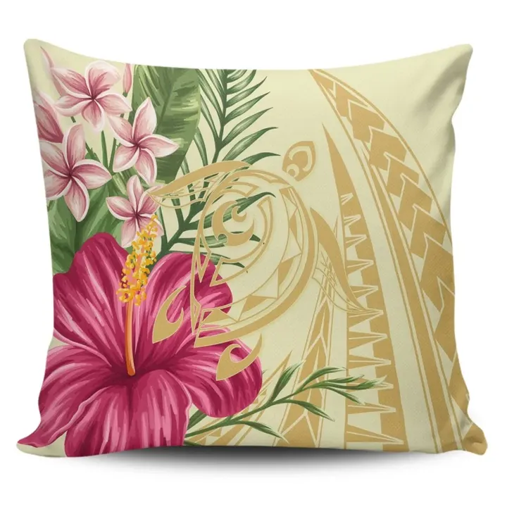 Alohawaii Home Set - Hawaii Polynesian Turtle Tropical Hibiscus Plumeria Pillow Covers - Beige