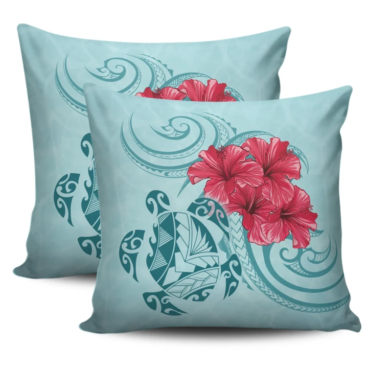 Hawaii Polynesian Turtle Hibiscus Blue Pillow Cover - Bless Style - AH - J4 - Alohawaii