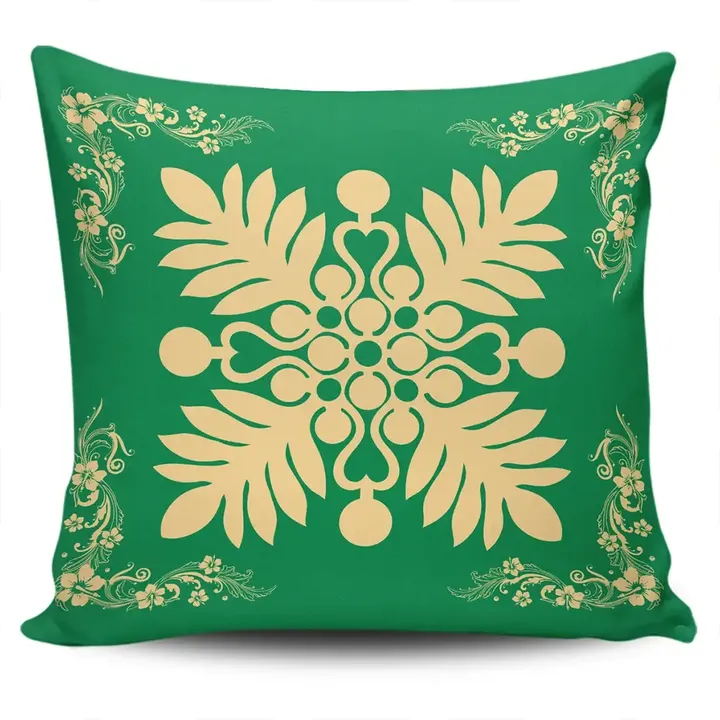 Alohawaii Home Set - Hawaiian Quilt Maui Plant And Hibiscus Pattern Pillow Covers - Beige Green