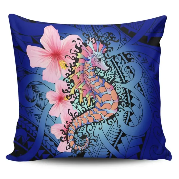 Alohawaii Home Set - Hawaii Polynesian Pink Hibiscus Seahorse Pillow Covers