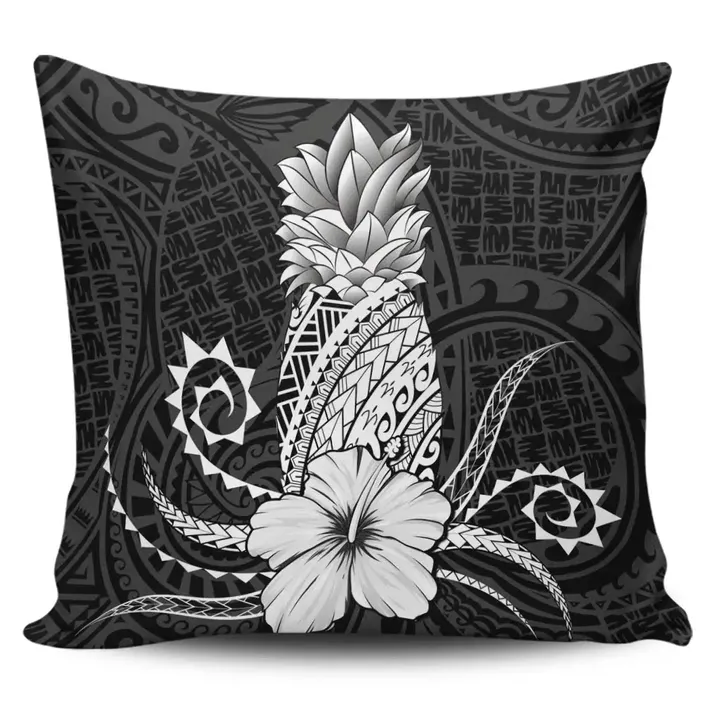 Alohawaii Home Set - Hawaii Polynesian Pineapple Hibiscus Pillow Covers - White