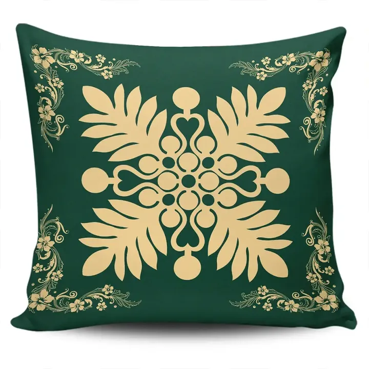 Alohawaii Home Set - Hawaiian Quilt Maui Plant And Hibiscus Pattern Pillow Covers - Beige Sacramento