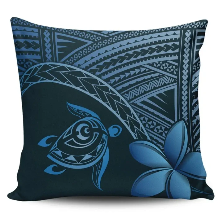 Alohawaii Home Set - Hawaiian Turtle Plumeria Kakau Polynesian Quilt Pillow Covers Neo Blue