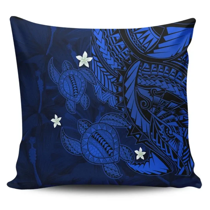Alohawaii Home Set - Hawaii Polynesian Turtle Hibiscus Pillow Covers - Blue