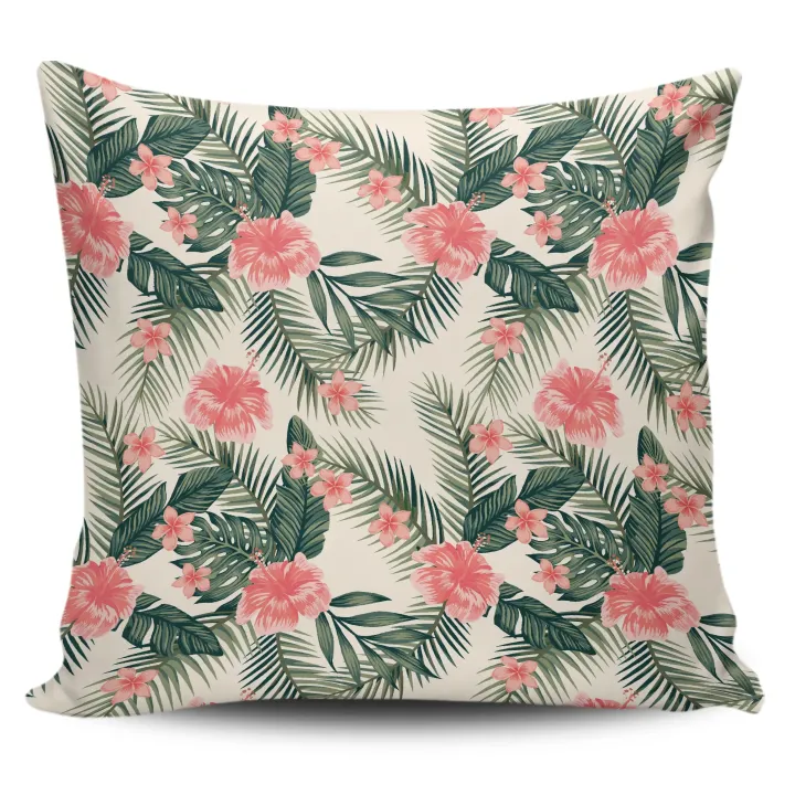 Alohawaii Home Set - Hawaii Pillow Cover Hibiscus Plumeria Tropical Red