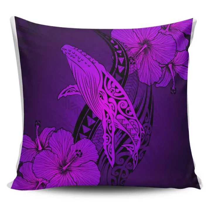 Alohawaii Home Set - Hawaiian Map Whale Swim Hibiscus Polynesian Pillow Covers - Purple