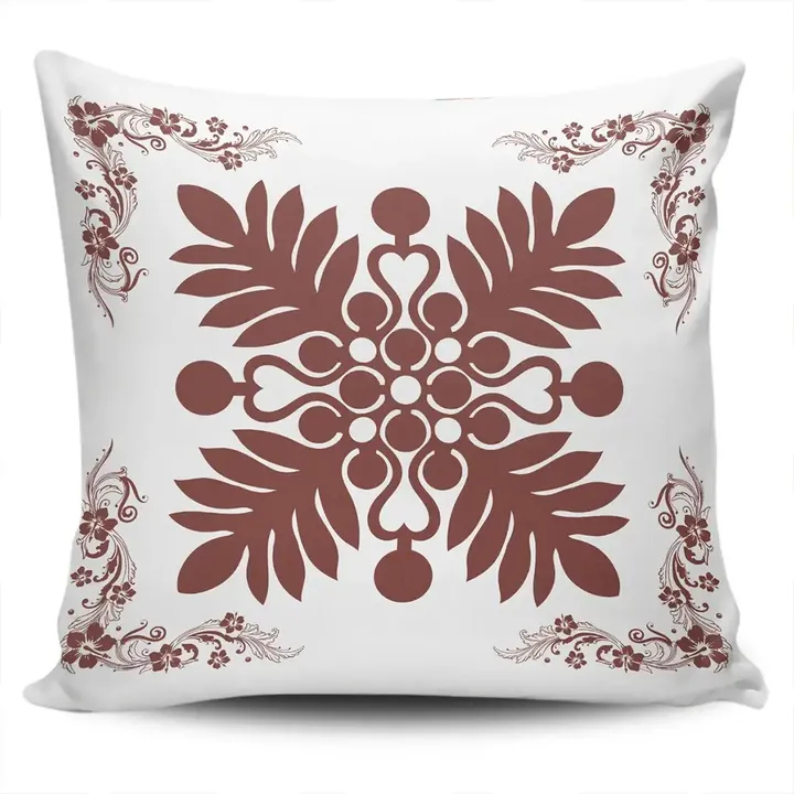 Alohawaii Home Set - Hawaiian Quilt Maui Plant And Hibiscus Pattern Pillow Covers - Coral White