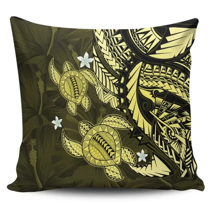 Alohawaii Home Set - Hawaii Polynesian Turtle Hibiscus Pillow Covers - Yelow