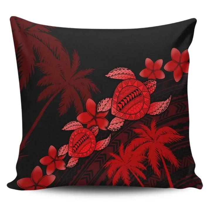 Alohawaii Home Set - Hawaii Turtle Plumeria Coconut Tree Polynesian Pillow Covers - Red