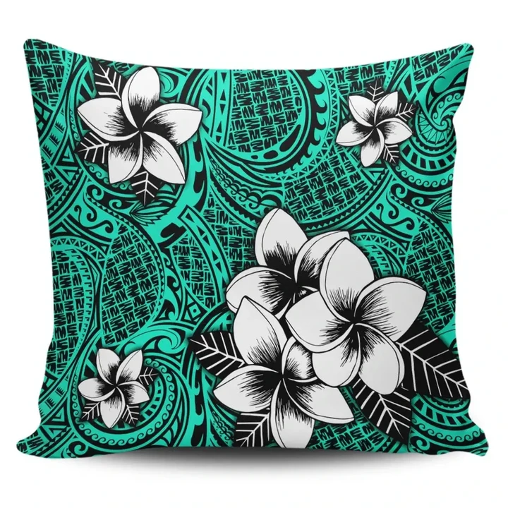 Alohawaii Home Set - Hawaiian Plumeria Tribe Turquoise Polynesian Pillow Covers