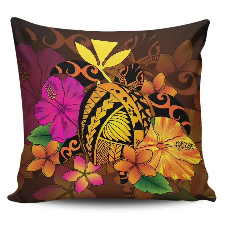 Alohawaii Home Set - Hawaii Turtle Tribal Map Hibiscus Plumeria Pillow Covers