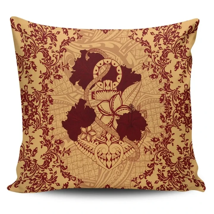 Alohawaii Home Set - Hawaii Anchor Hibiscus Flower Vintage Pillow Covers Red Orange