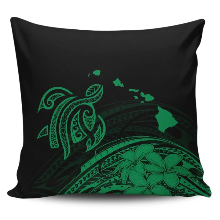 Alohawaii Home Set - Hawaii Map Plumeria Polynesian Green Turtle Pillow Covers