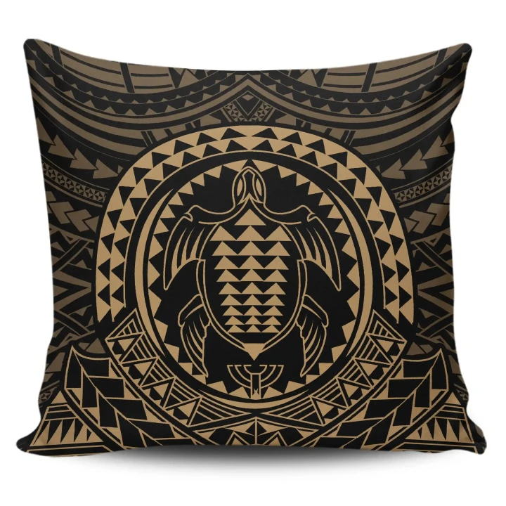 Alohawaii Home Set - Hawaiian Kakau Honu Arc Gold Polynesian Pillow Covers
