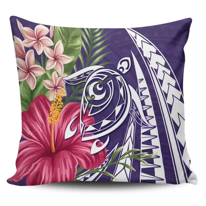 Alohawaii Home Set - Hawaii Polynesian Turtle Tropical Hibiscus Plumeria Pillow Covers - Purple