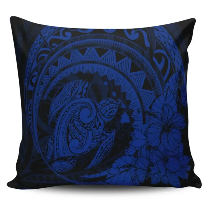 Alohawaii Home Set - Hawaiian Kanaka Honu Map Hibiscus Globular Polynesian Blue Pillow Covers