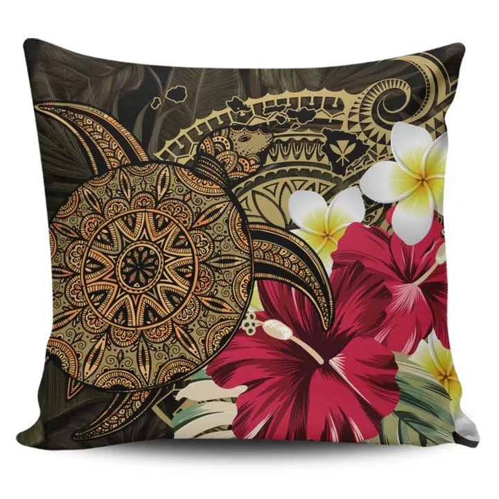 Alohawaii Home Set - Hawaii Turtle Mandala Pillow Covers Polynesian Hibiscus